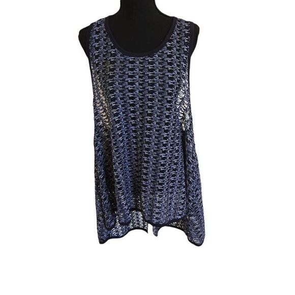 Comfy USA Womens Navy Blue Open Knit Pullover See Thru Top Medium - Picture 1 of 9